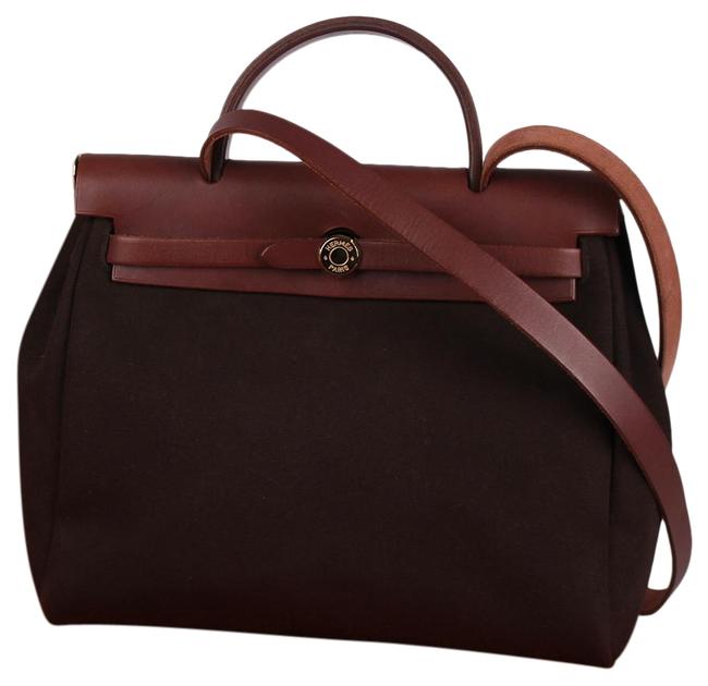 Hermes Herbag 2and1 Canvas 7903 Brown Leather Shoulder Bag