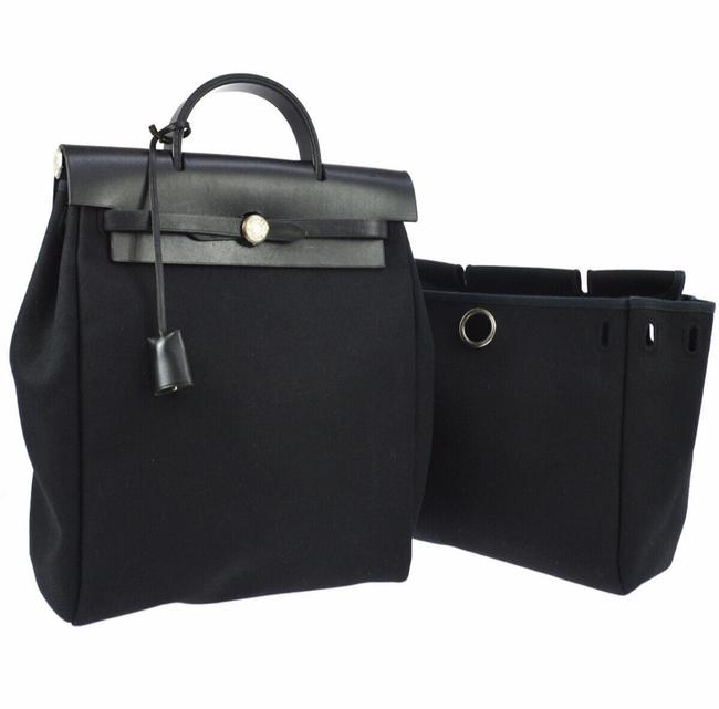 Hermes Herbag 2in 1 Offcier Leather Black Toile Backpack