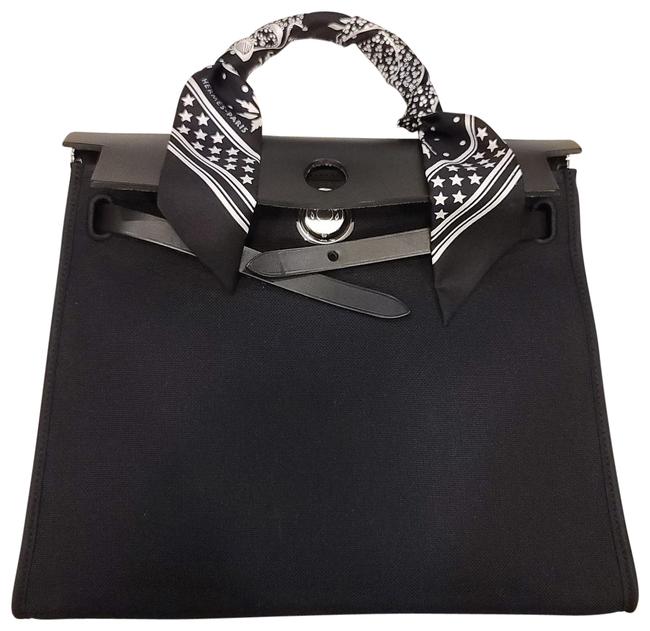 Hermes Herbag Black Canvas Satchel
