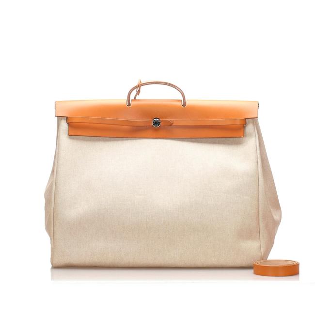Hermes Herbag Canvas Tgm Brown Leather WeekendTravel Bag