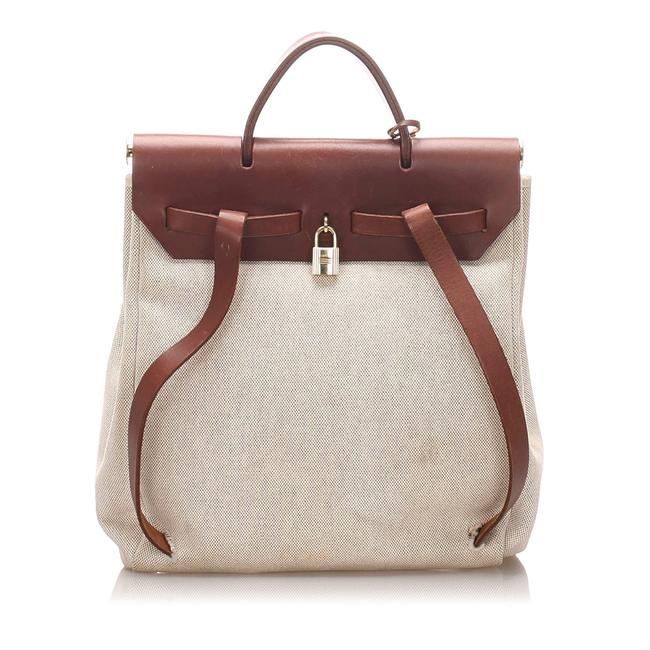 Hermes Herbag Canvas White Leather Satchel