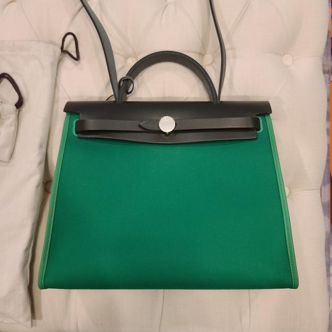 Hermes Herbag Green Canvas Satchel
