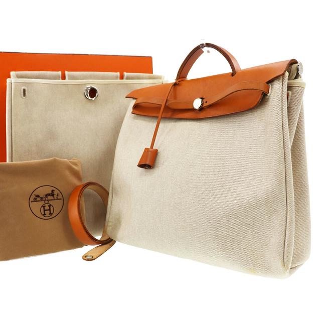 Hermes Herbag Mm Hand Purse BeigeOrange Canvas Tote