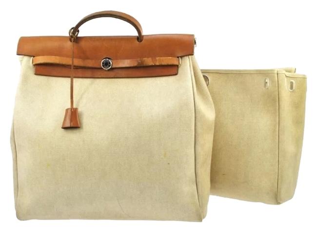 Hermes Herbag Mm Hand Strap Toile Brown Beige Fabric Shoulder Bag