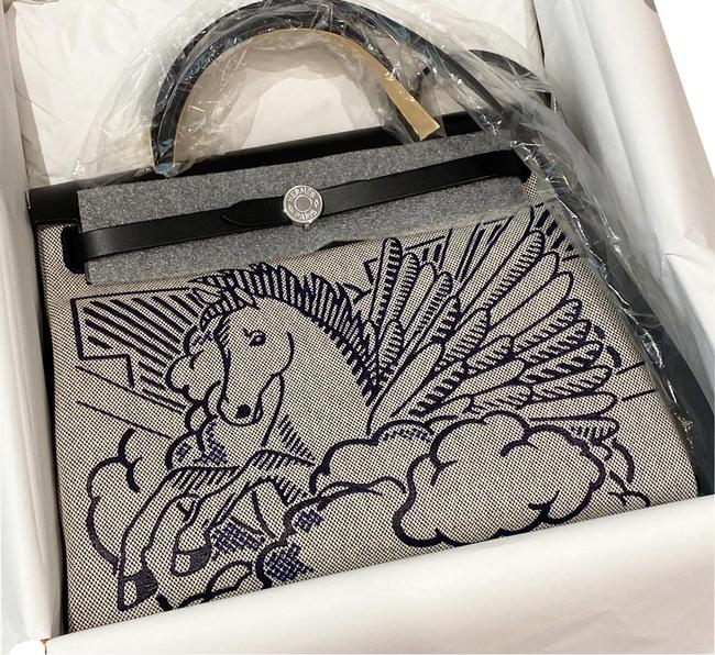 Hermes Herbag Pagasus 31 Navy Black Fabirc and Leather Satchel