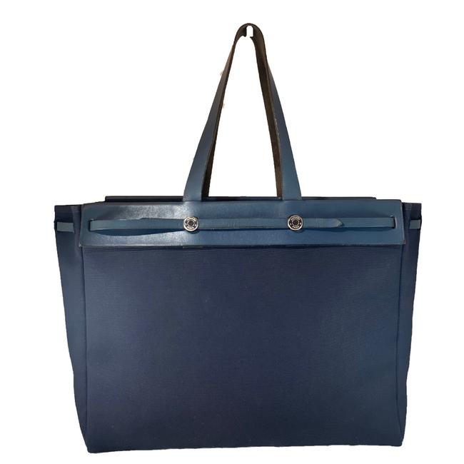 Hermes Herbag W Vintage Jumbo W Extra Insert Blue Leather Tote