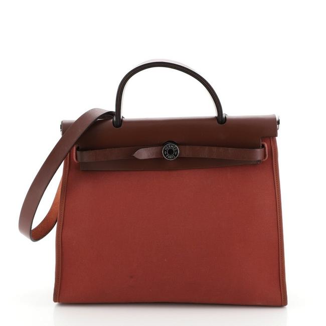 Hermes Herbag Zip and Toile 31 Red Canvas Plain Leather Tote
