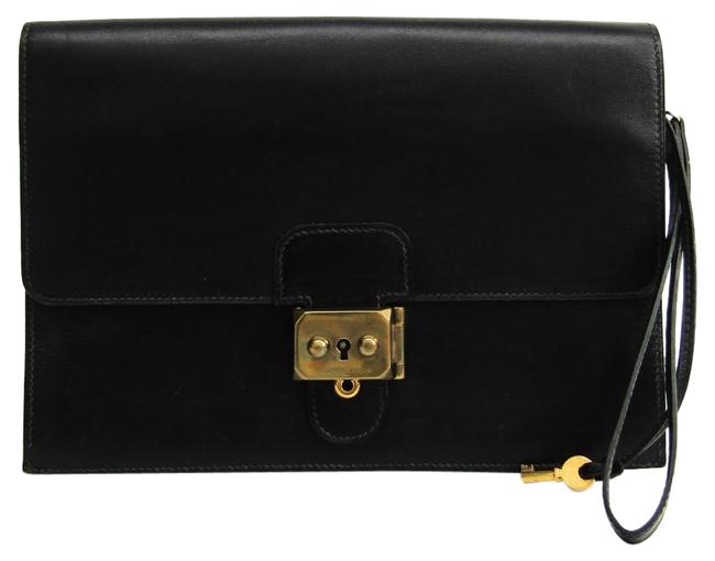 Hermes Jet Unisex Black Box Calf Leather Clutch