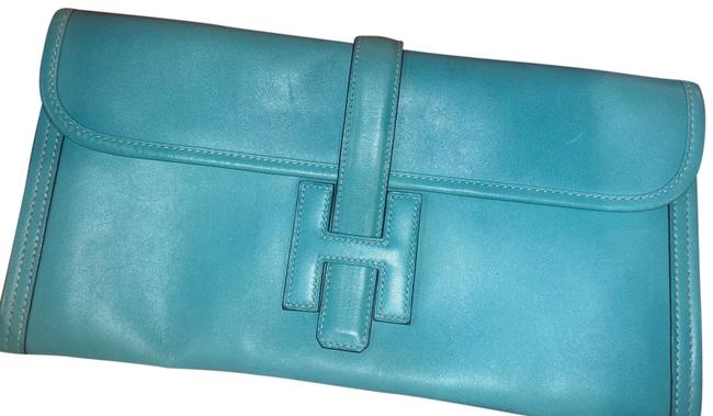 Hermes Jige Lagoon ?lan 29 Hr.ko 408.02 Aqua Blue Leather Clutch