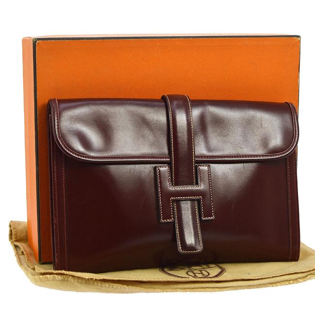 Hermes Jige Pm Bordeaux Maroon Leather Clutch