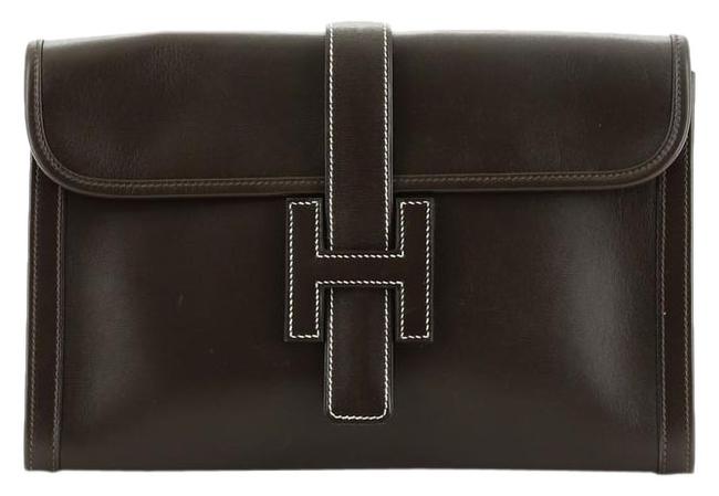 Hermes Jige Calf Pm Brown Leather Clutch