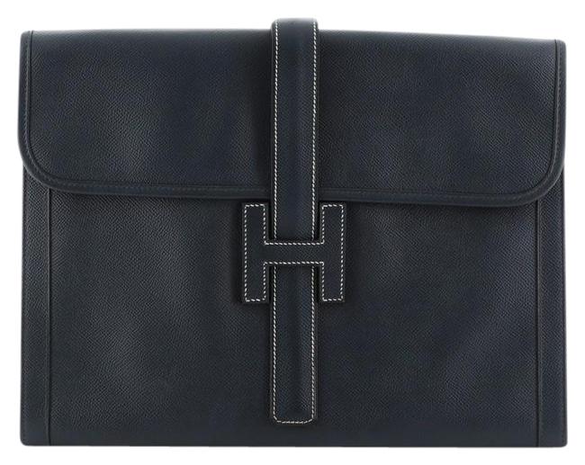 Hermes Jige Courchevel Gm Black Leather Clutch