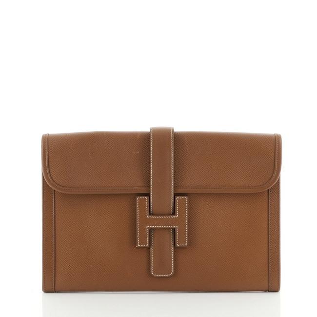 Hermes Jige Courchevel Pm Brown Leather Clutch