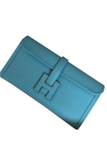 Hermes Jige Ealn 29 Blue Saint Leather Clutch