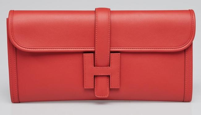 Hermes Jige Elan 29 In Vivid Red Rouge Tomate Leather Clutch