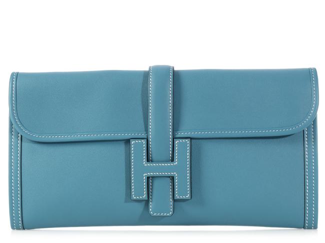 Hermes Jige Elan 29 Swift Bleu Jean Blue Leather Clutch