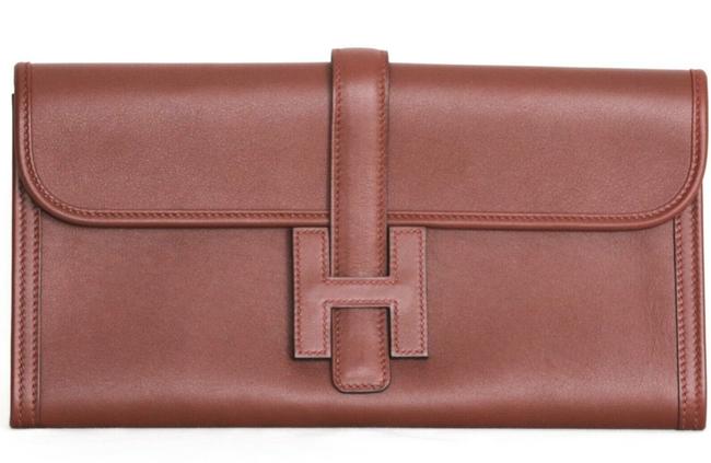 Hermes Jige Elan Burgundy Leather Clutch
