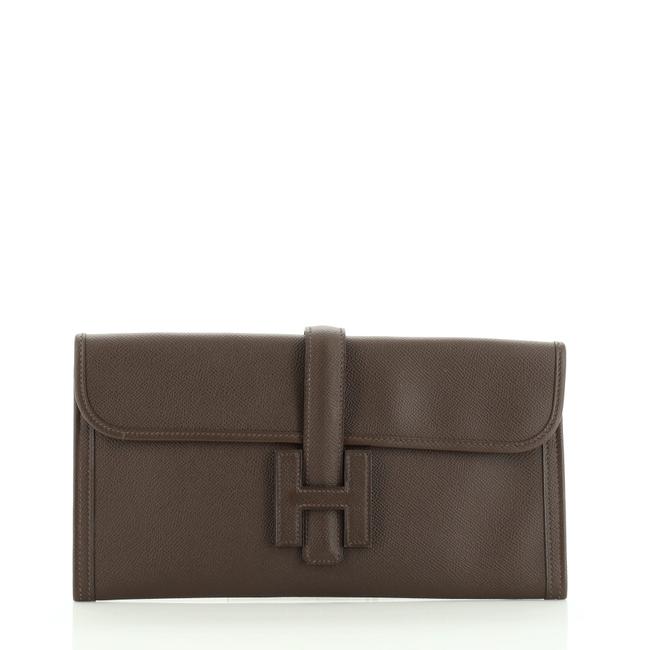 Hermes Jige Elan Epsom 29 Brown Leather Clutch