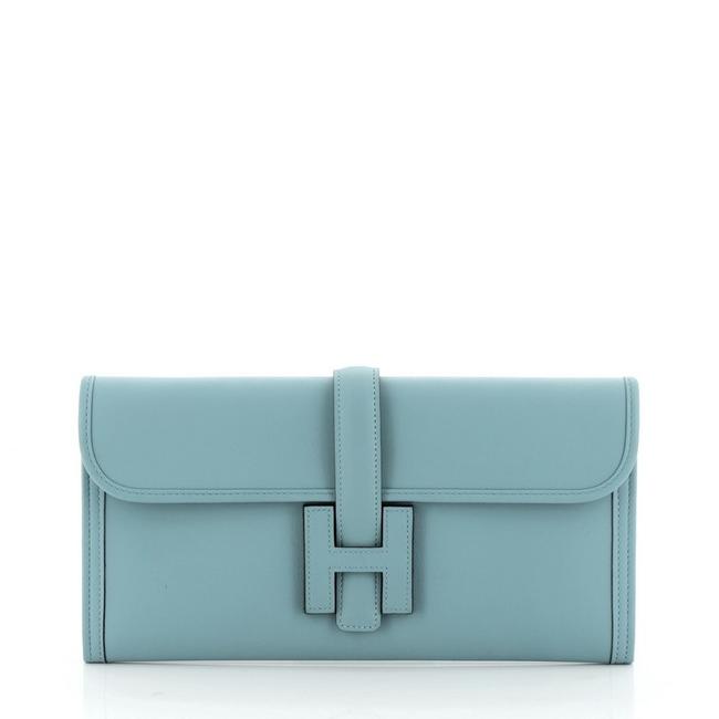 Hermes Jige Elan Swift 29 Blue Leather Clutch