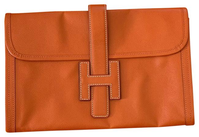 Hermes Jige Epsom Pm Orange Leather Clutch