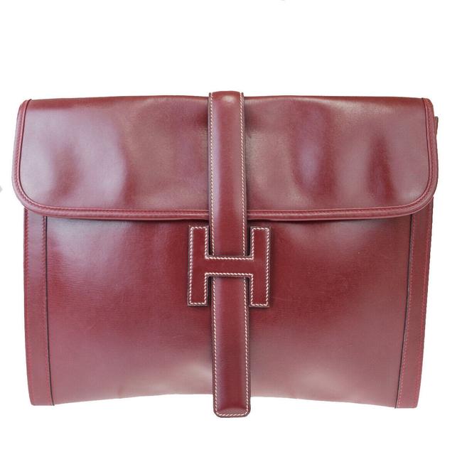 Hermes Jige Gm Hand Bordeaux Leather Clutch
