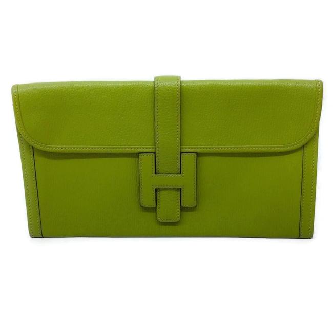 Hermes Jige Lime Green Leather Clutch