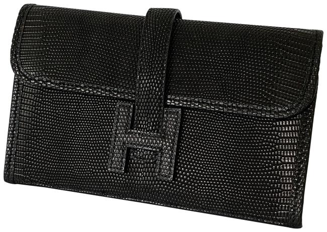 Hermes Jige Mini 20cm Of Matte Varanus Salvator Black Lizard Clutch