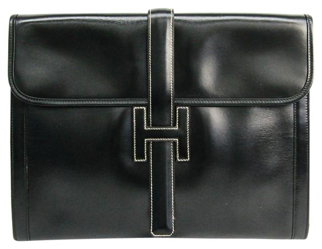 Hermes Jige Unisex Black Box Calf Leather Clutch