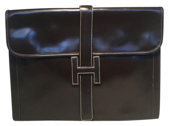 Hermes Vintage Jige Brown Leather Clutch