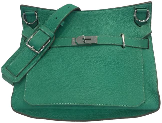 Hermes Jypsiere Taurillon Clemence Green Leather Shoulder Bag
