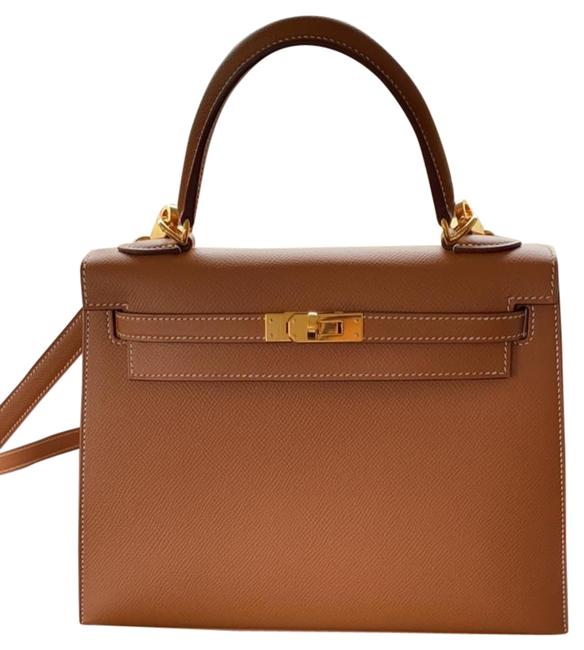 Hermes Kelly 2019 Epsom Gold 25 Brown Leather Shoulder Bag