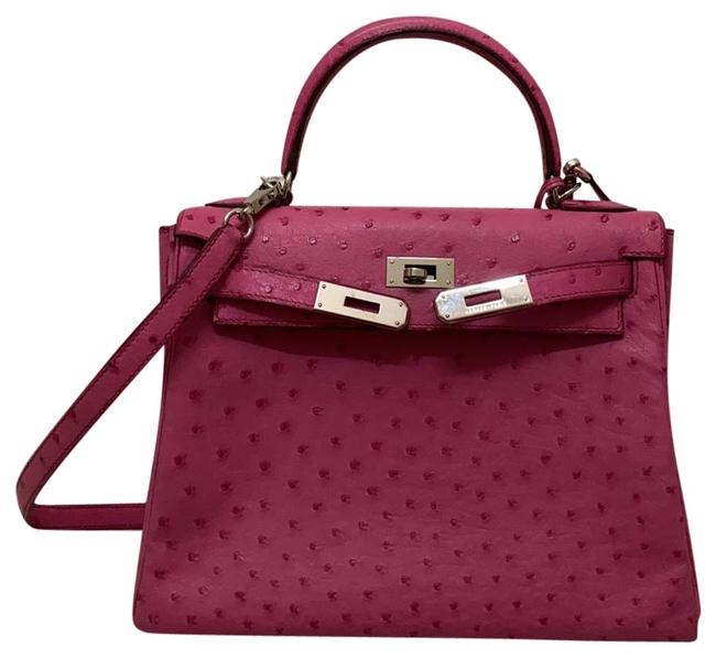 Hermes Kelly 28 Fuschia Ostrich Leather Satchel