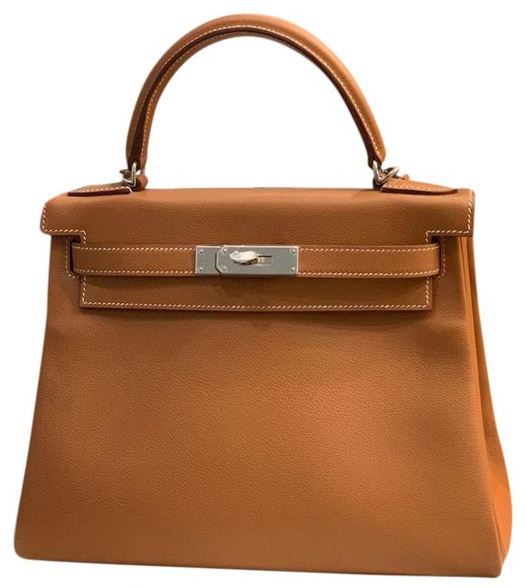 Hermes Kelly 28 Gold Evergrain Leather Satchel