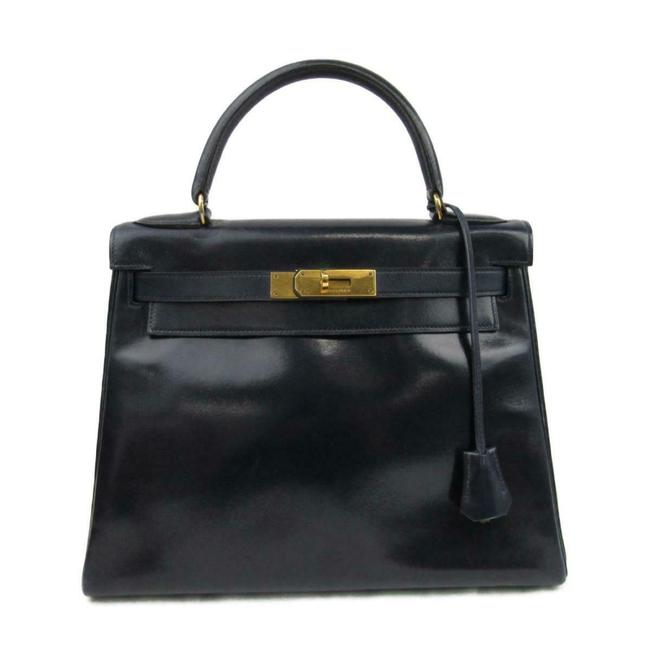 Hermes Kelly 28 Navy Blue Leather Shoulder Bag