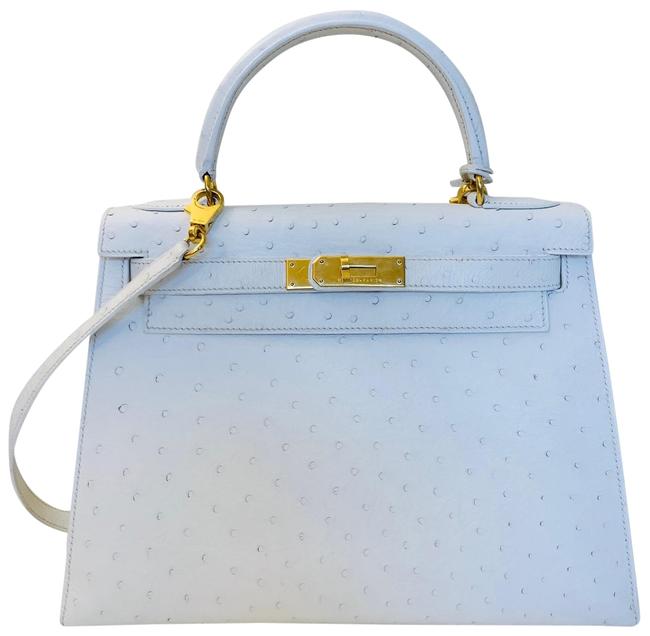 Hermes Kelly 28 Sellier White Ostrich Leather Satchel