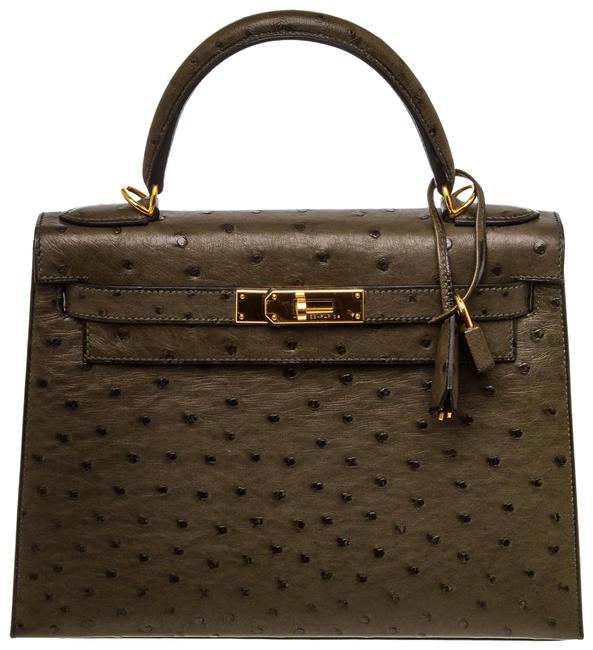 Hermes Kelly 28cm 497720 Vert Veronese Ostrich Leather Satchel