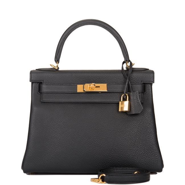Hermes Kelly 28cm Gold Hardware Black Leather Satchel