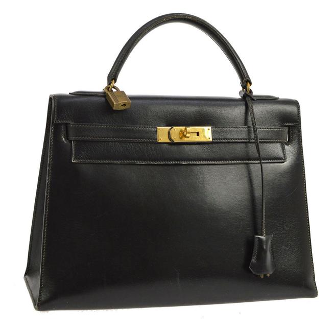 Hermes Kelly 32 Black Leather Shoulder Bag