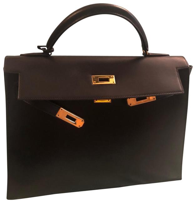Hermes Kelly 32 Circle N Stamped Handbag Black Leather Baguette