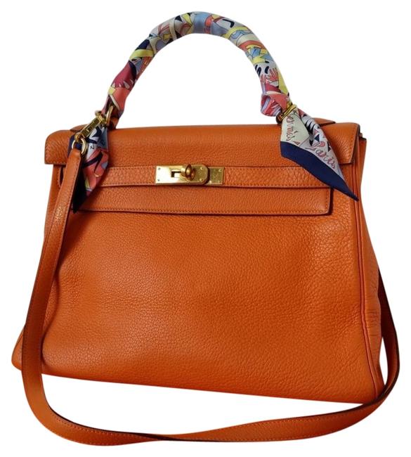 Hermes Kelly 32 Orange Leather Tote
