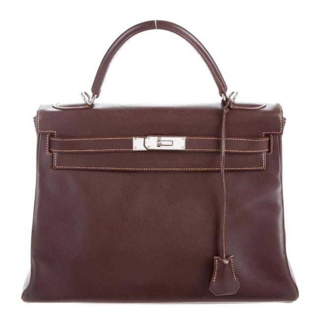 Hermes Kelly 32 Retourne Satchel Brown Calfskin Leather Shoulder Bag