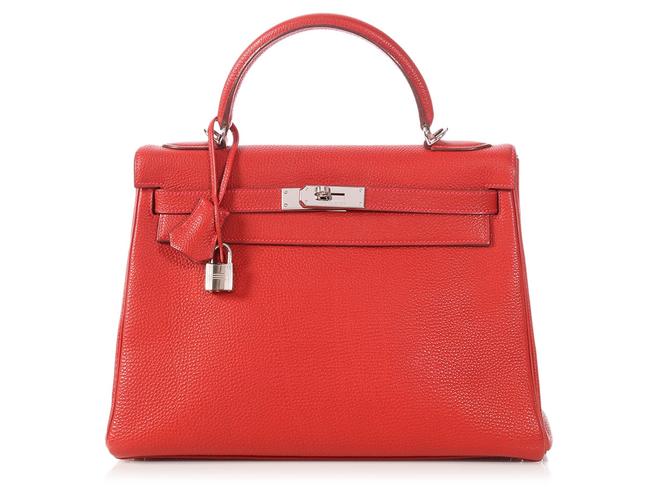 Hermes Kelly 32 Togo Vermillon Red Calfskin Leather Satchel