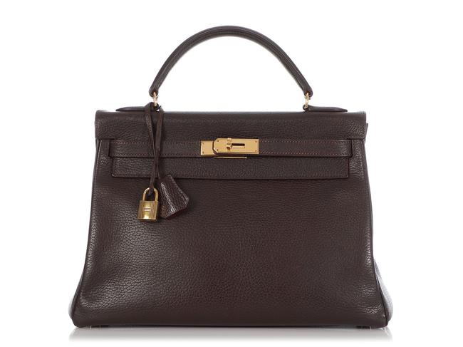 Hermes Kelly 32 Vintage Ardennes Chocolate Brown Leather Shoulder Bag