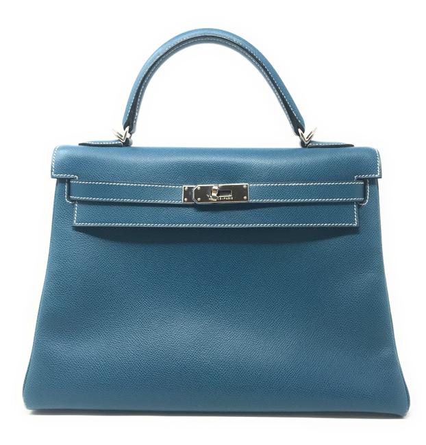 Hermes Kelly 32cm Blue Leather Satchel