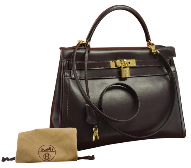 Hermes Kelly 32cm Brown Calf Box Shoulder Bag