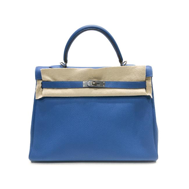 Hermes Kelly 35 Blue Clemence Leather Satchel