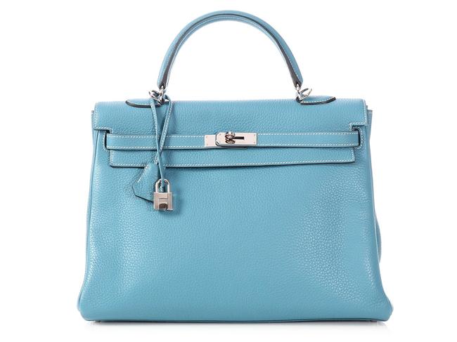 Hermes Kelly 35 Togo Jean Blue Calfskin Leather Satchel