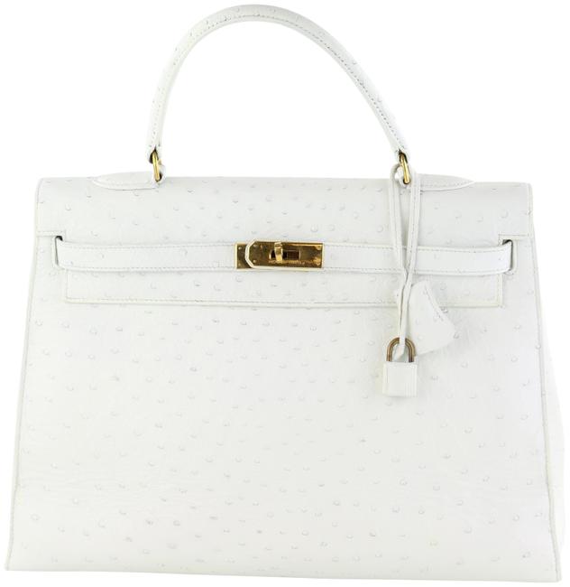 Hermes Kelly 35 White Ostrich Satchel