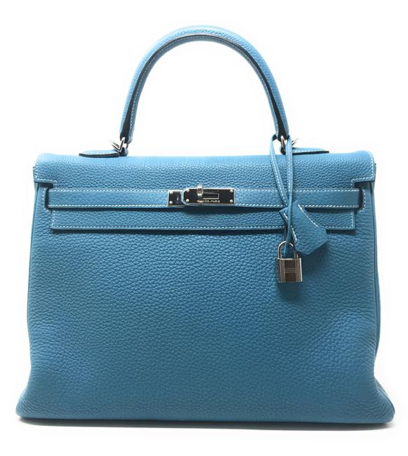 Hermes Kelly 35cm Blue Jean Leather Satchel
