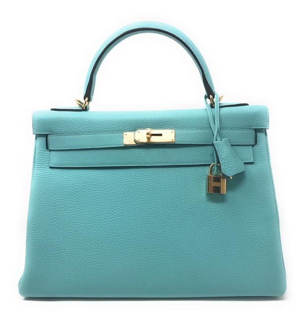 Hermes Kelly Atoll Blue Leather Shoulder Bag